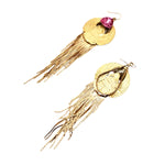 EGYPTIAN GOLD KHEPRI BEETLE PINK FOX FRINGE EARRINGS