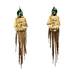 EGYPTIAN GOLD HATSHEPSUT SAGE FRINGE EARRINGS