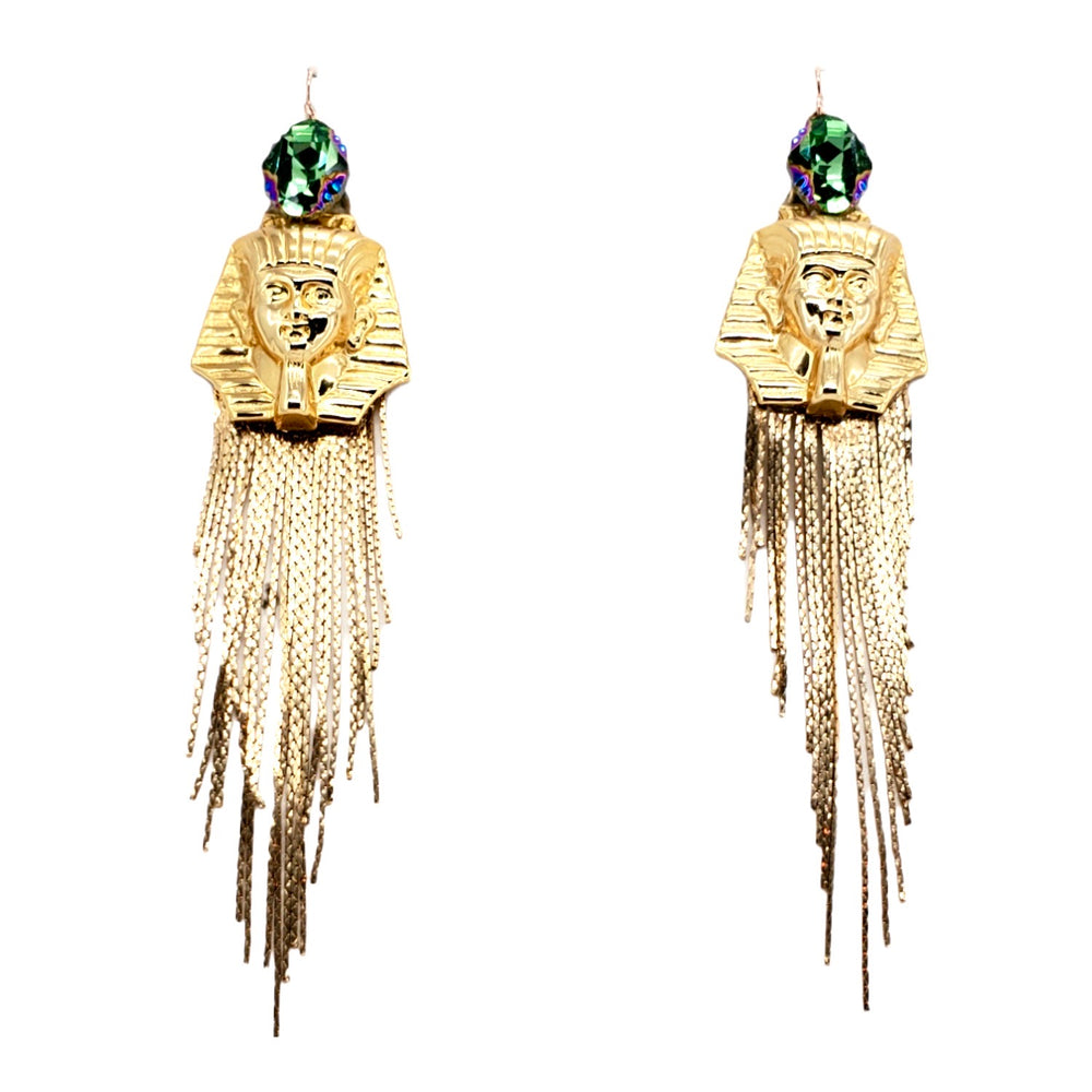 EGYPTIAN GOLD HATSHEPSUT SAGE FRINGE EARRINGS