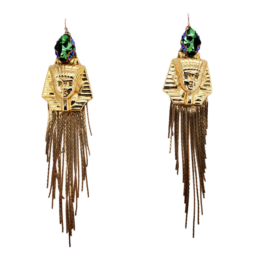 EGYPTIAN GOLD HATSHEPSUT SAGE FRINGE EARRINGS