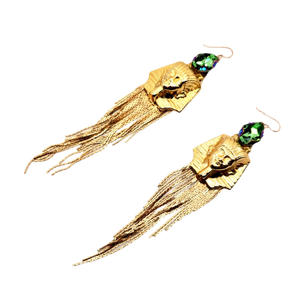 EGYPTIAN GOLD HATSHEPSUT SAGE FRINGE EARRINGS