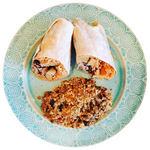 POTATO RICE MUSHROOM BURRITO + RICE SAUSAGE PEPPERS SCALLIONS