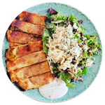 SPICY POTATO FLATBREAD + CHEESE RANCH CROUTON SPRING MIX SALAD