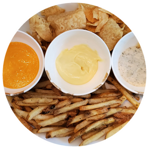 ROSEMARY FRENCH FRIES + QUESO + HONEY MUSTARD + DILL RANCH DIPPING SAUCES
