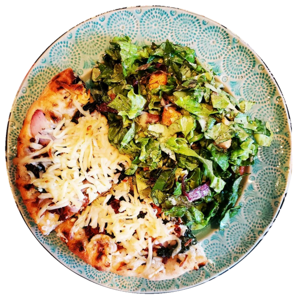 WOOD FIRED ROASTED CHORIZO KALE PIZZA + SALAD