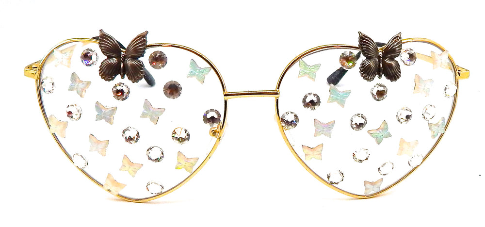 FAIRY REBEL WHITE MORPHO RANSOM BUTTERFLY JUMBO HEART SUNGLASSSES