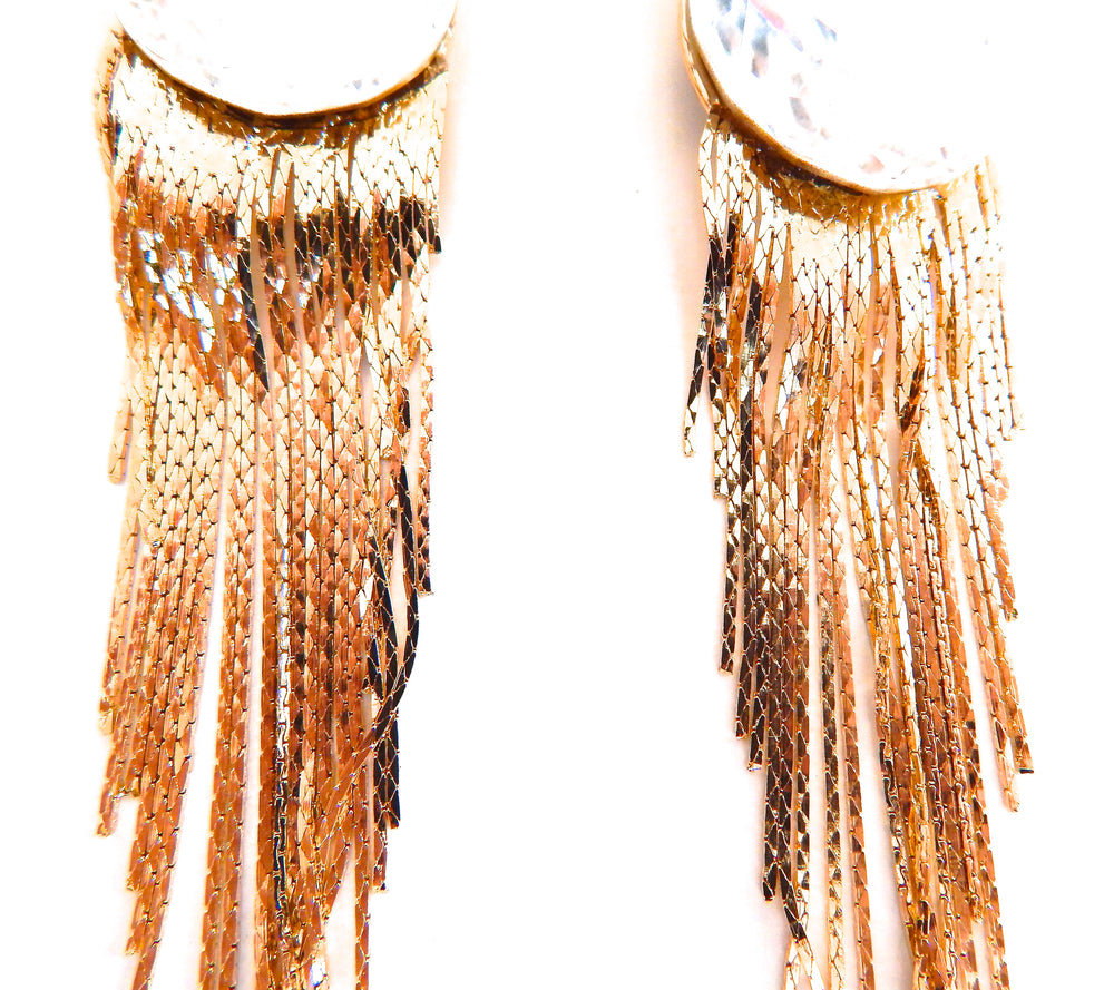 THUNDERBIRD MOONDUST DROP GOLD FRINGE EARRINGS