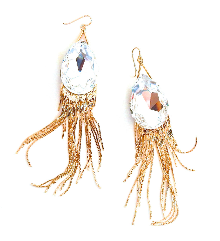 THUNDERBIRD MOONDUST DROP GOLD FRINGE EARRINGS