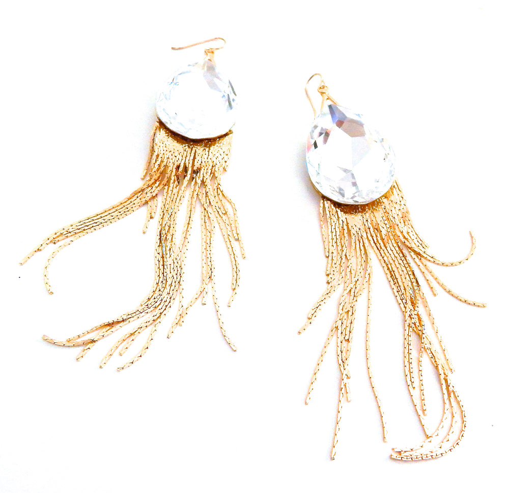 THUNDERBIRD MOONDUST DROP GOLD FRINGE EARRINGS