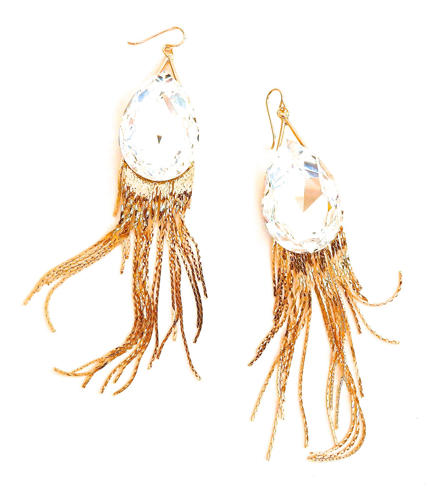 THUNDERBIRD MOONDUST DROP GOLD FRINGE EARRINGS