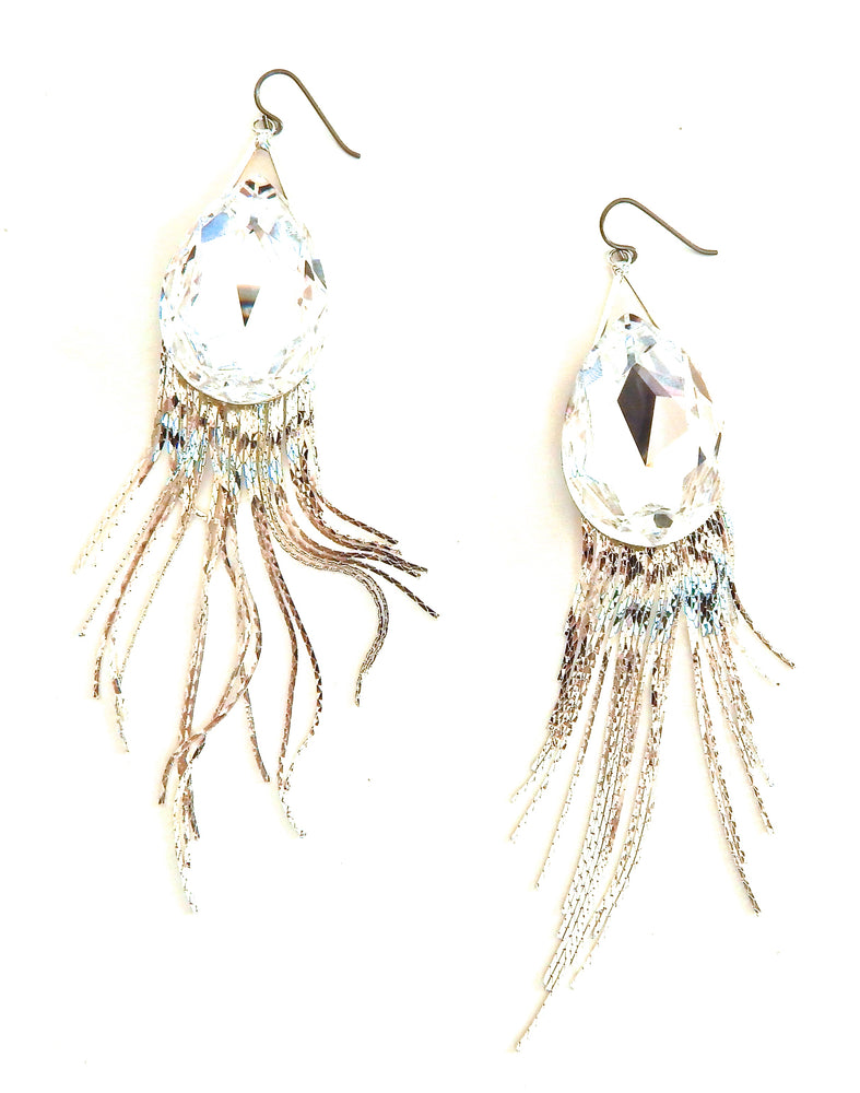 THUNDERBIRD MOONDUST DROP SILVER FRINGE EARRINGS