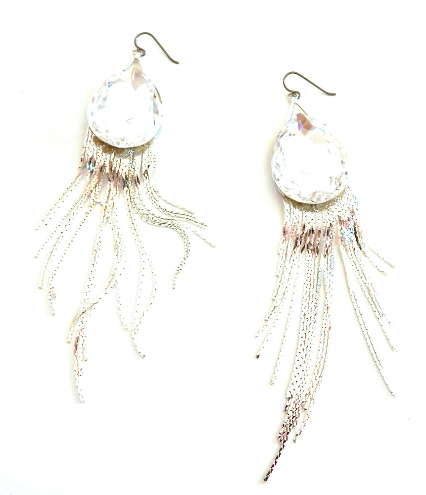 THUNDERBIRD MOONDUST DROP SILVER FRINGE EARRINGS