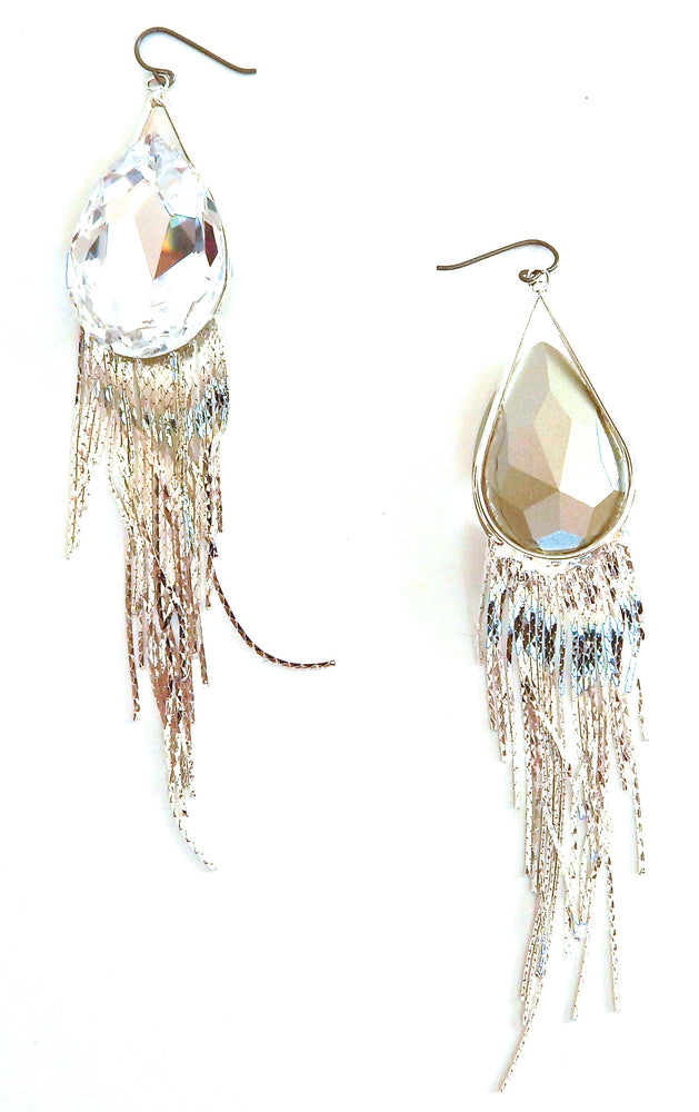 THUNDERBIRD MOONDUST DROP SILVER FRINGE EARRINGS