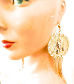 EGYPTIAN GOLD TUTANKHAMUN MOONLIGHT RHINESTONE FRINGE EARRINGS