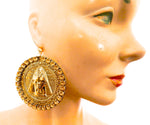 EGYPTIAN GOLD TUTANKHAMUN SUN DUST RHINESTONE MEDALLION EARRINGS