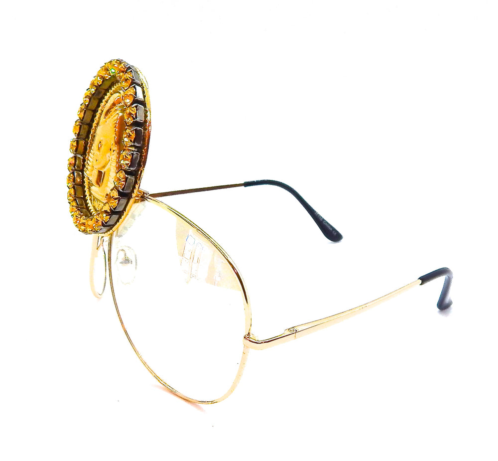 EGYPTIAN GOLD TUTANKHAMUN SUNDUST RHINESTONE MEDALLION AVIATOR SUNGLASSES