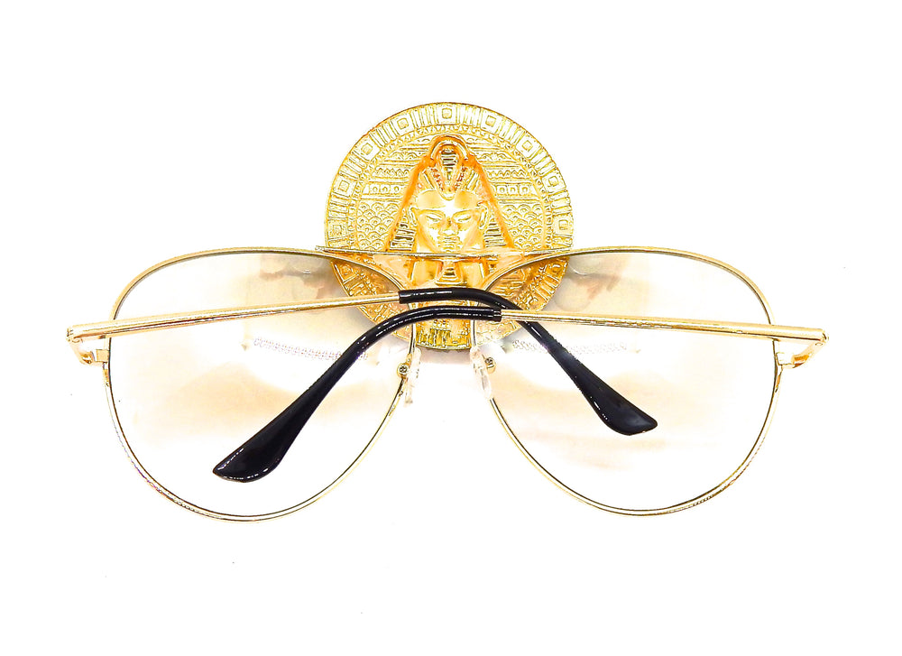 EGYPTIAN GOLD TUTANKHAMUN SUNDUST RHINESTONE MEDALLION AVIATOR SUNGLASSES