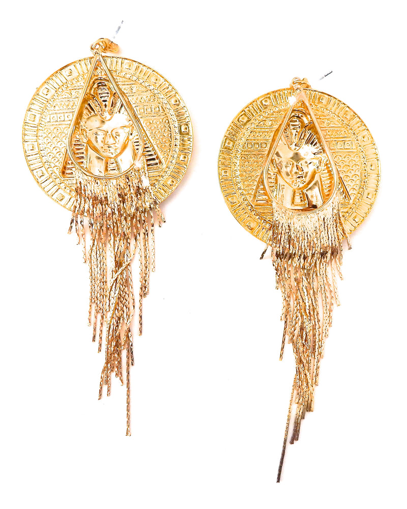 EGYPTIAN GOLD TUTANKHAMUN MOONLIGHT RHINESTONE FRINGE EARRINGS