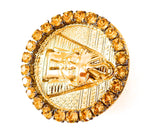 EGYPTIAN GOLD TUTANKHAMUN SUN DUST RHINESTONE MEDALLION RING