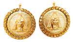 EGYPTIAN GOLD TUTANKHAMUN SUN DUST RHINESTONE MEDALLION EARRINGS