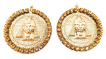 EGYPTIAN GOLD TUTANKHAMUN SUN DUST RHINESTONE MEDALLION EARRINGS