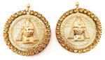 EGYPTIAN GOLD TUTANKHAMUN SUN DUST RHINESTONE MEDALLION EARRINGS