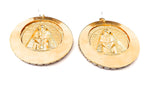 EGYPTIAN GOLD TUTANKHAMUN SUN DUST RHINESTONE MEDALLION EARRINGS