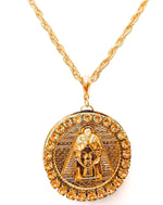 EGYPTIAN GOLD TUTANKHAMUN SUN DUST RHINESTONE MEDALLION NECKLACE