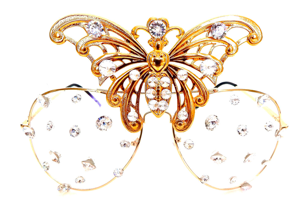 WESTRAY GOLD BUTTERFLY KNIFE RHINESTONE AVIATOR SUNGLASSES