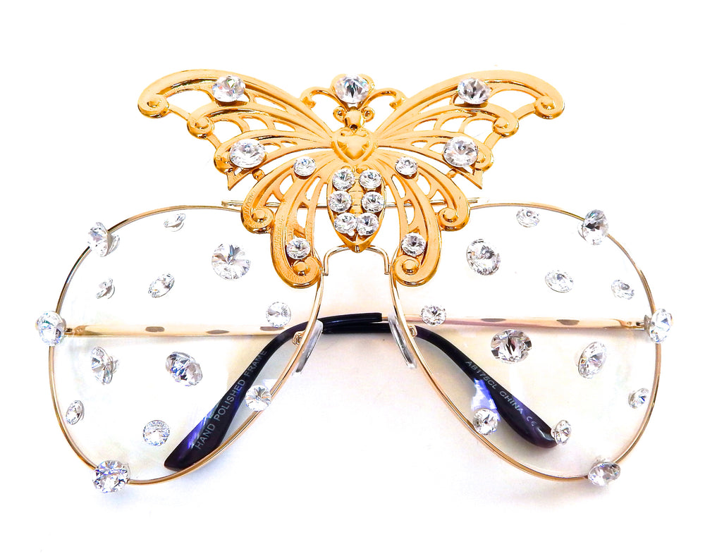 WESTRAY GOLD BUTTERFLY KNIFE RHINESTONE AVIATOR SUNGLASSES