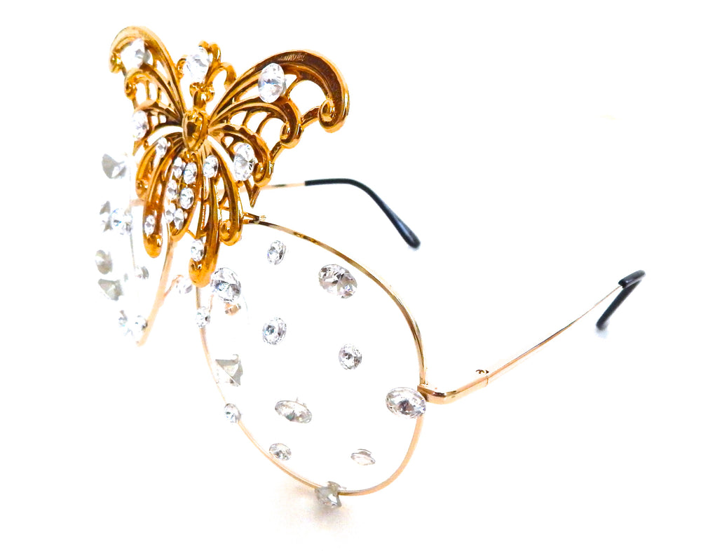WESTRAY GOLD BUTTERFLY KNIFE RHINESTONE AVIATOR SUNGLASSES