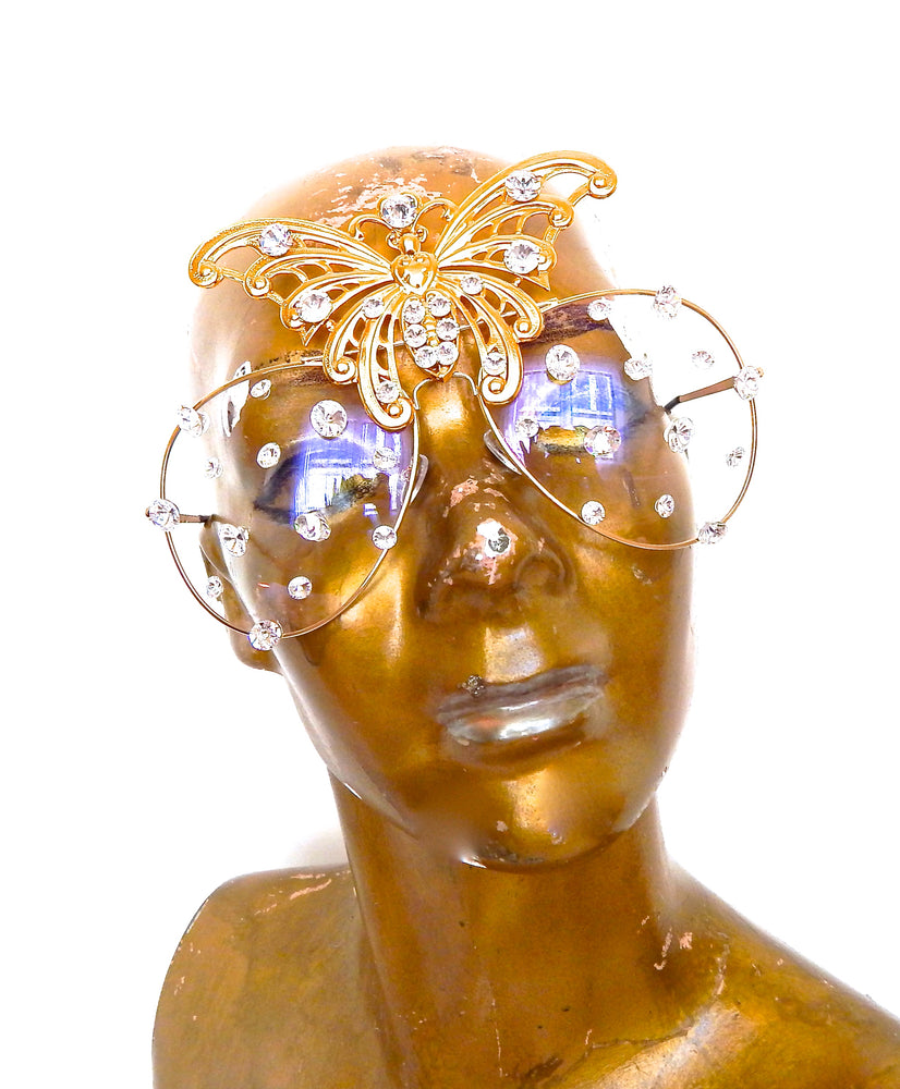 WESTRAY GOLD BUTTERFLY KNIFE RHINESTONE AVIATOR SUNGLASSES