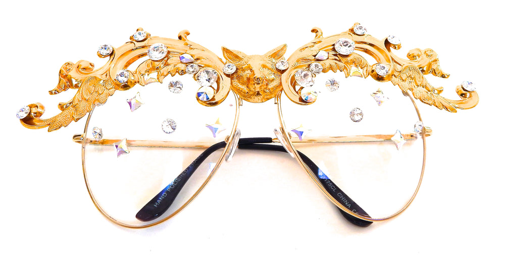 WESTRAY GOLD FOXES RHINESTONE GUNRUNNER AVIATORS SUNGLASSES