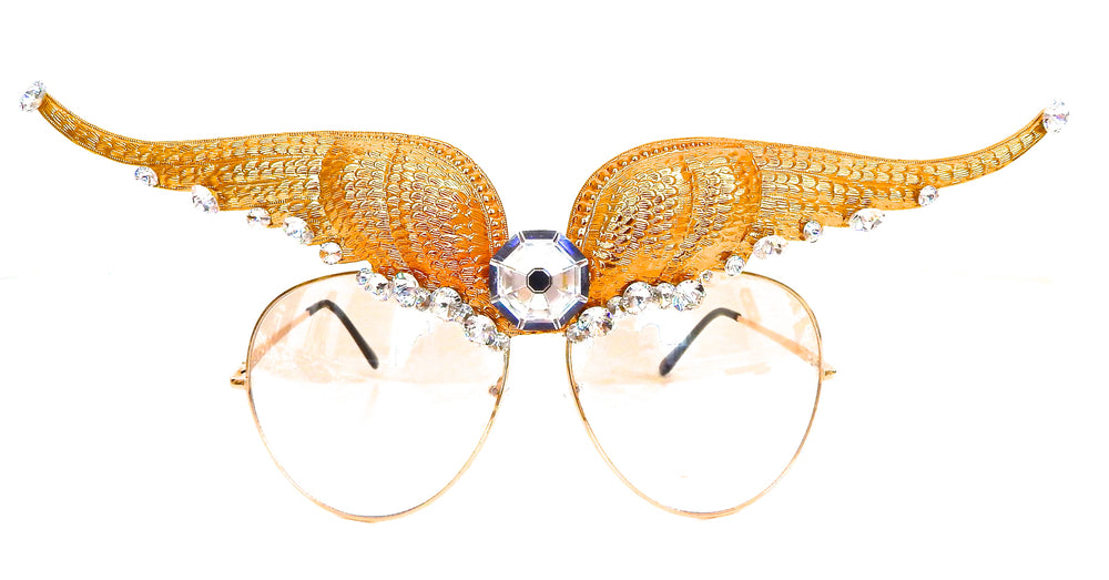 WESTRAY GOLDEN PANTHER WINGS RHINESTONE AVIATOR SUNGLASSES