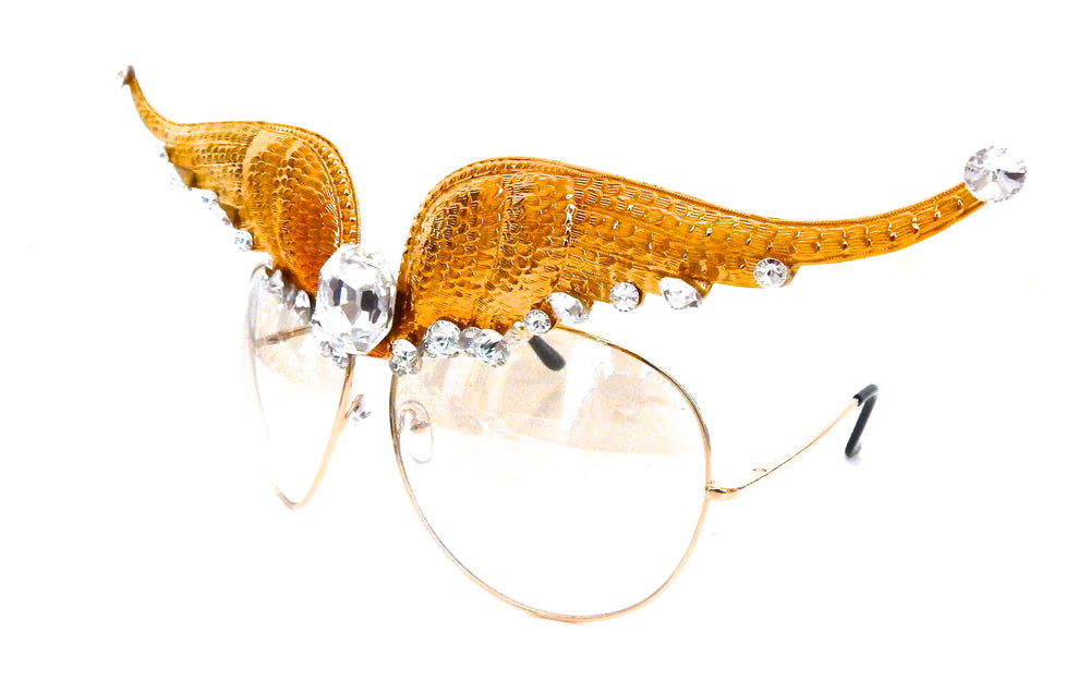 WESTRAY GOLDEN PANTHER WINGS RHINESTONE AVIATOR SUNGLASSES