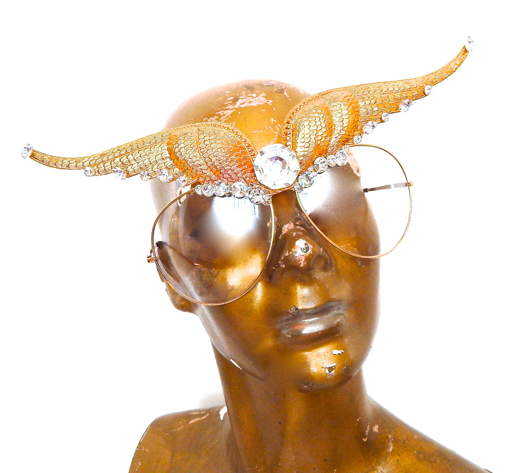 WESTRAY GOLDEN PANTHER WINGS RHINESTONE AVIATOR SUNGLASSES
