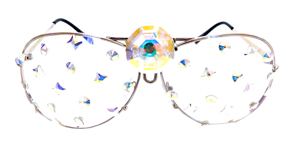 WESTRAY SILVER OPAL STARDUST EMPIRE RHINESTONE AVIATOR SUNGLASSES